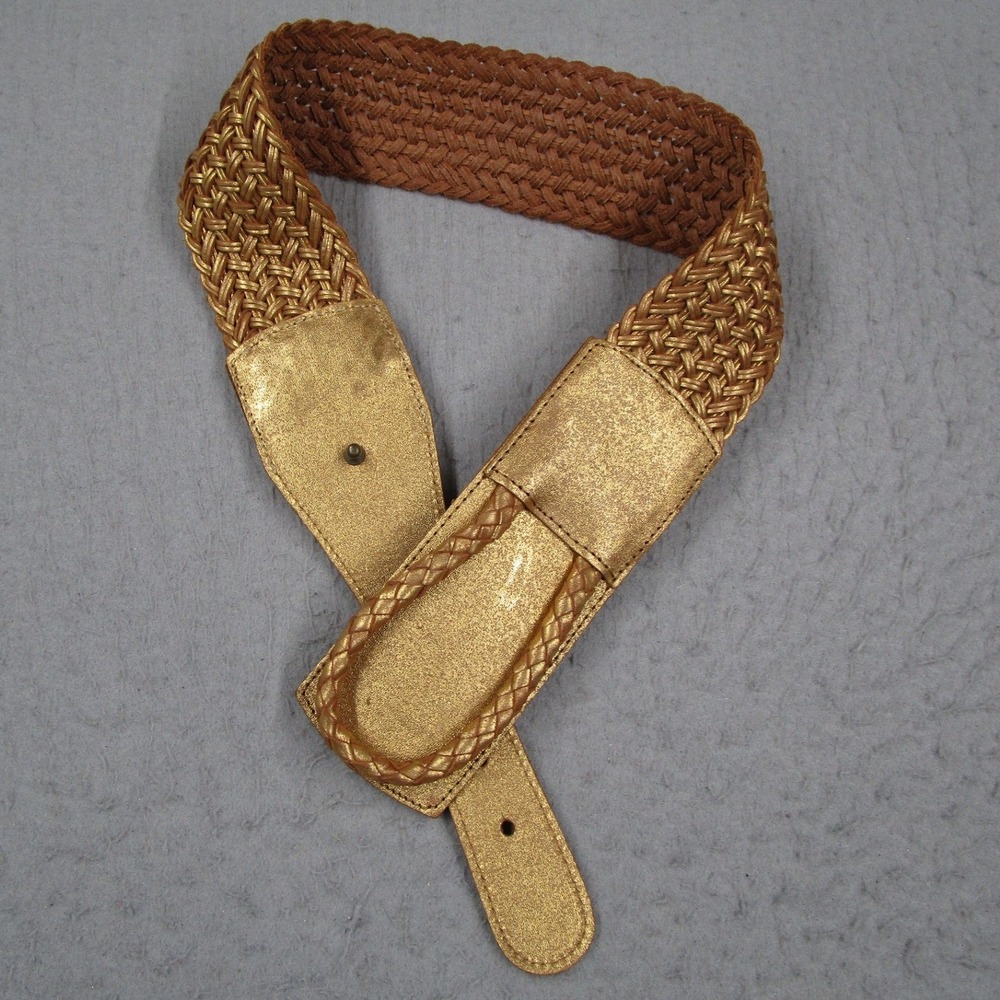Linea Pelle Gold Metallic Woven Leather Belt Handmade LP050933 Womens Large